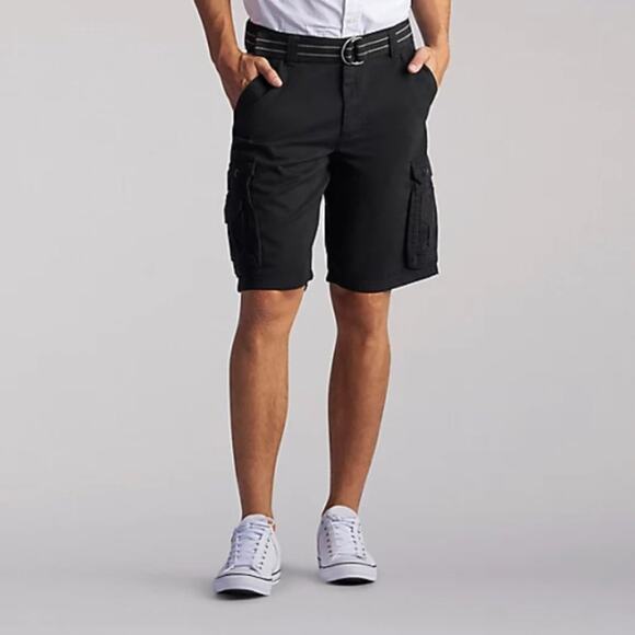 Lee Men's Black Loose Fit Mid-Rise Wyoming Cargo Belted Utility Short Size 46 - Picture 1 of 15